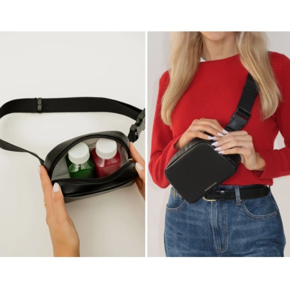 Modern Picnic Black Vegan Leather Insulated Fanny Pack Belt Bag OS